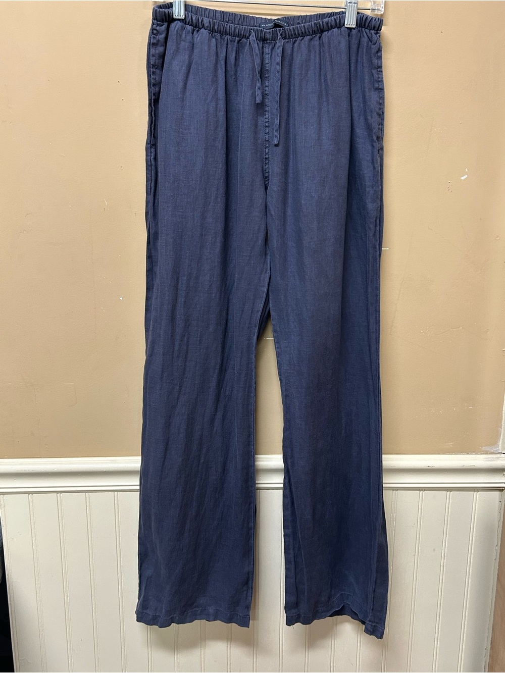 Brandy Melville Linen Pants One Size Navy Drawstring Beach Pull-On